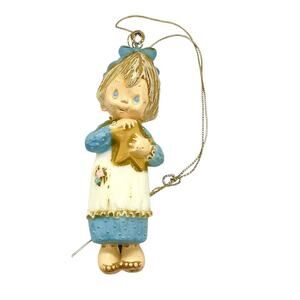 Vtg 1975 Hallmark Betsey Clark Girl Holding Star Blue Christmas Ornament 3.5"